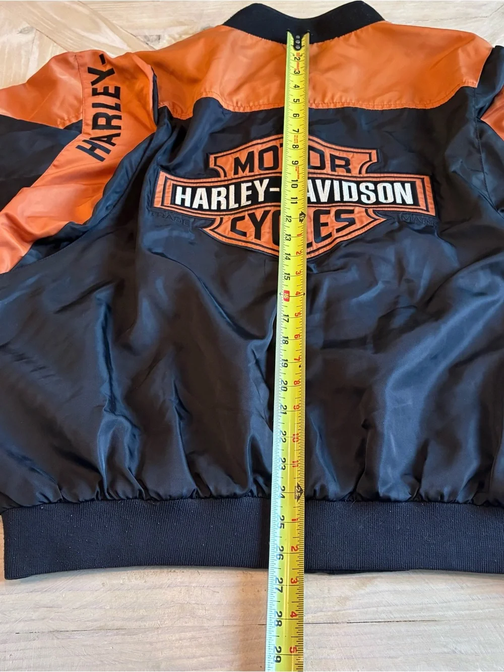 Harley-Davidson Black and Orange Varsity-Style Bomber